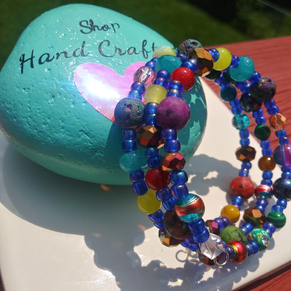 NEW Jasper Lava Stone Blue Opal Bracelet Gemstone Unique Gift Festival Handmade - Picture 15 of 16